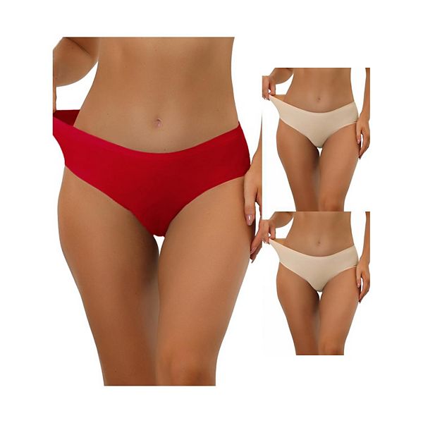 

3 пачки трусиков для женщин без подкладки, удобное белье без видимых швов, эластичный пояс Allegra K, Beige Red