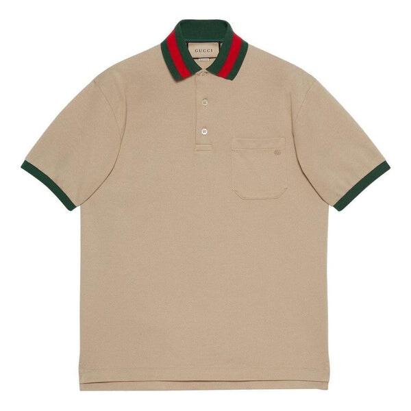 

Рубашка поло cotton piquet polo with web collar 'beige' Gucci, бежевый