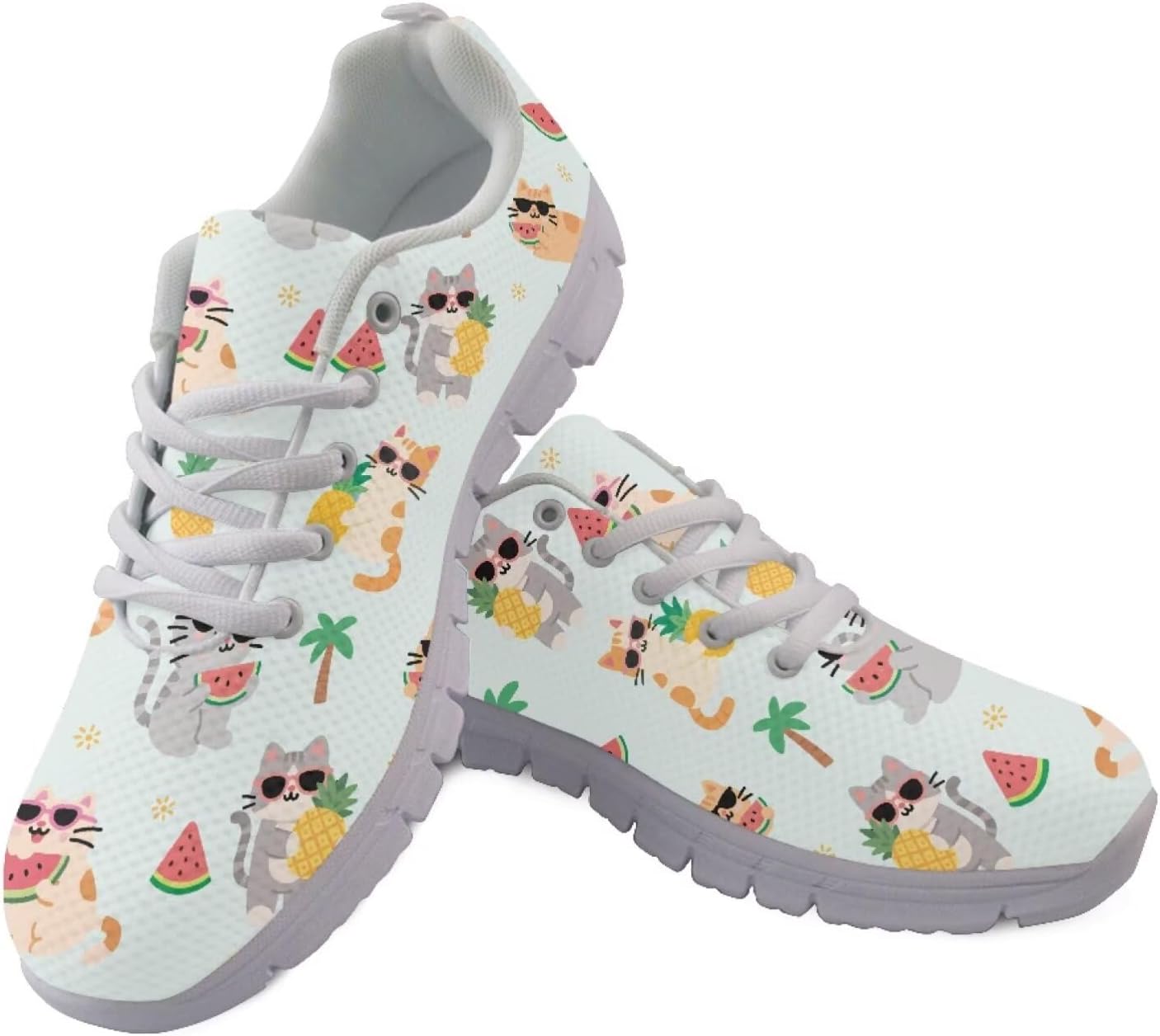 

Кроссовки для улицы Jeiento для женщин, мужчин и подростков, с нескользящей подошвой, модные сетчатые спортивные кроссовки для занятий в тренажерном зале и повседневной носки для девушек-подростков, Funny Cat Eat Watermelon
