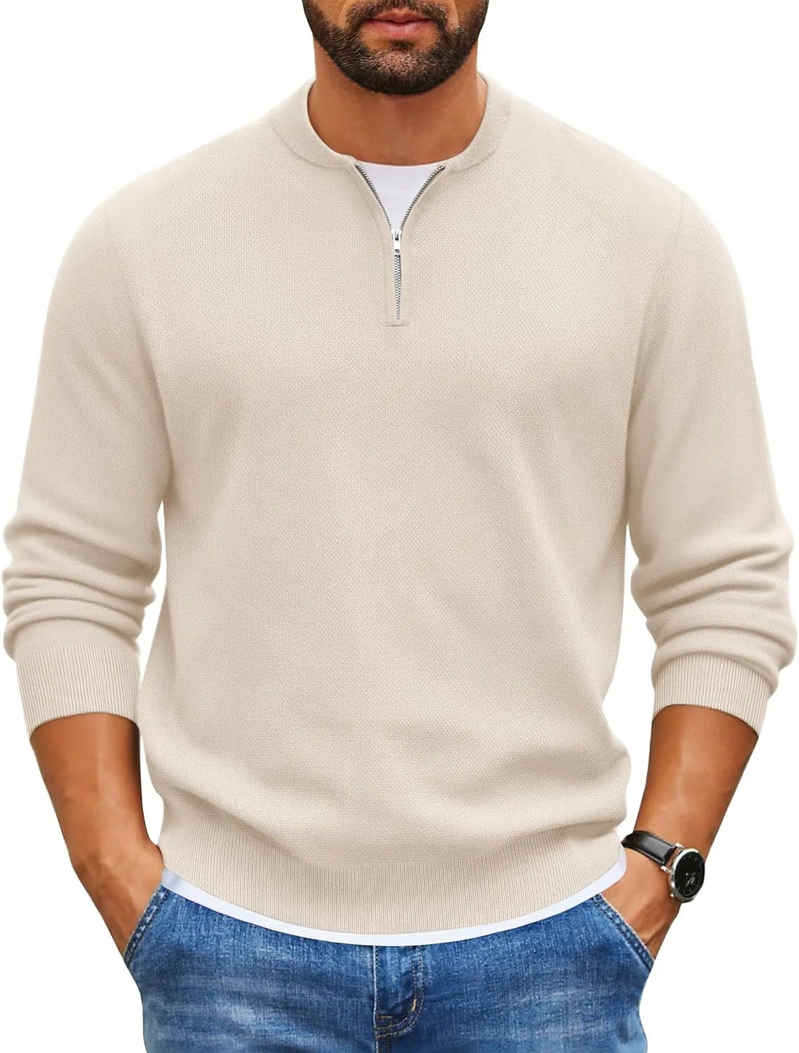 

COOFANDY мужской пуловер с четвертью молнии Slim Fit легкий вязаный свитер