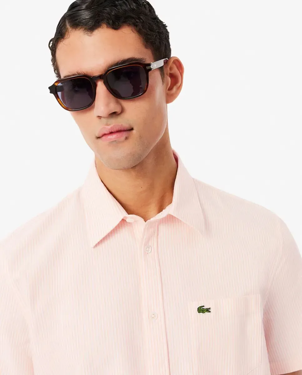 Мужская рубашка классического кроя с короткими рукавами Lacoste, розовый — фото 3