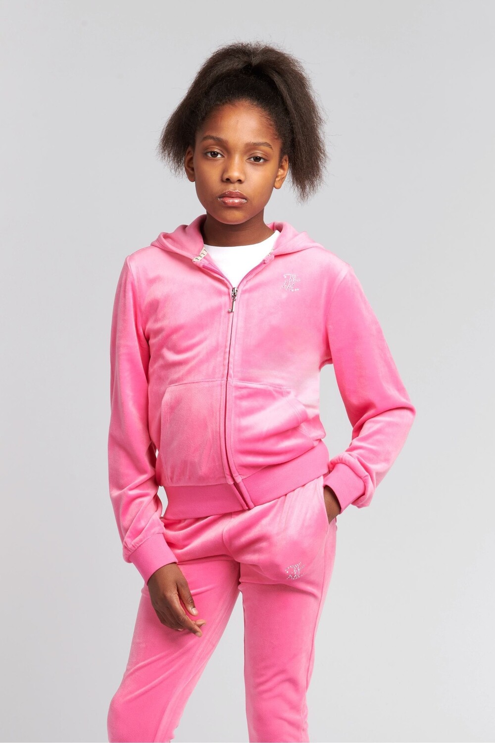 

Худи кремового цвета украшенное стразами и застегивающееся на молнию Juicy Couture, розовый