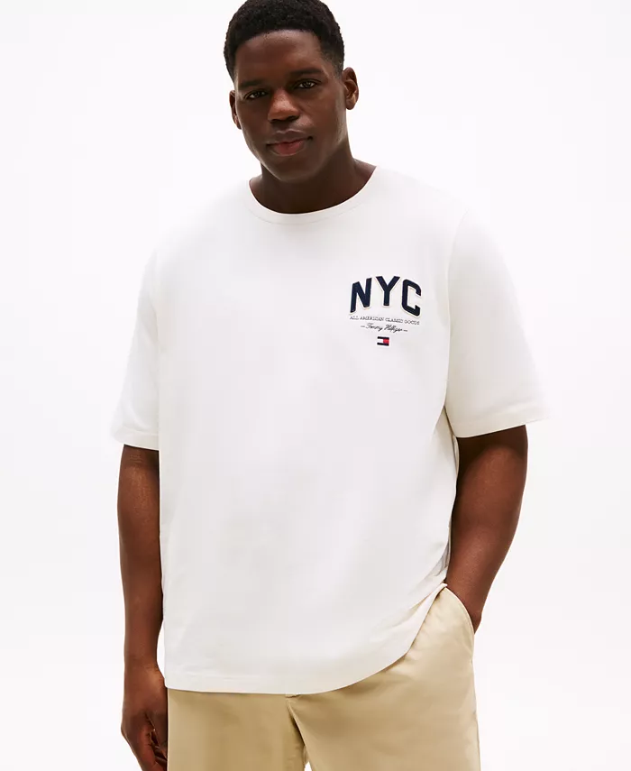 

Мужская футболка с коротким рукавом и круглым вырезом Big & Tall NYC Script Logo Tommy Hilfiger, слоновая кость/кремовый