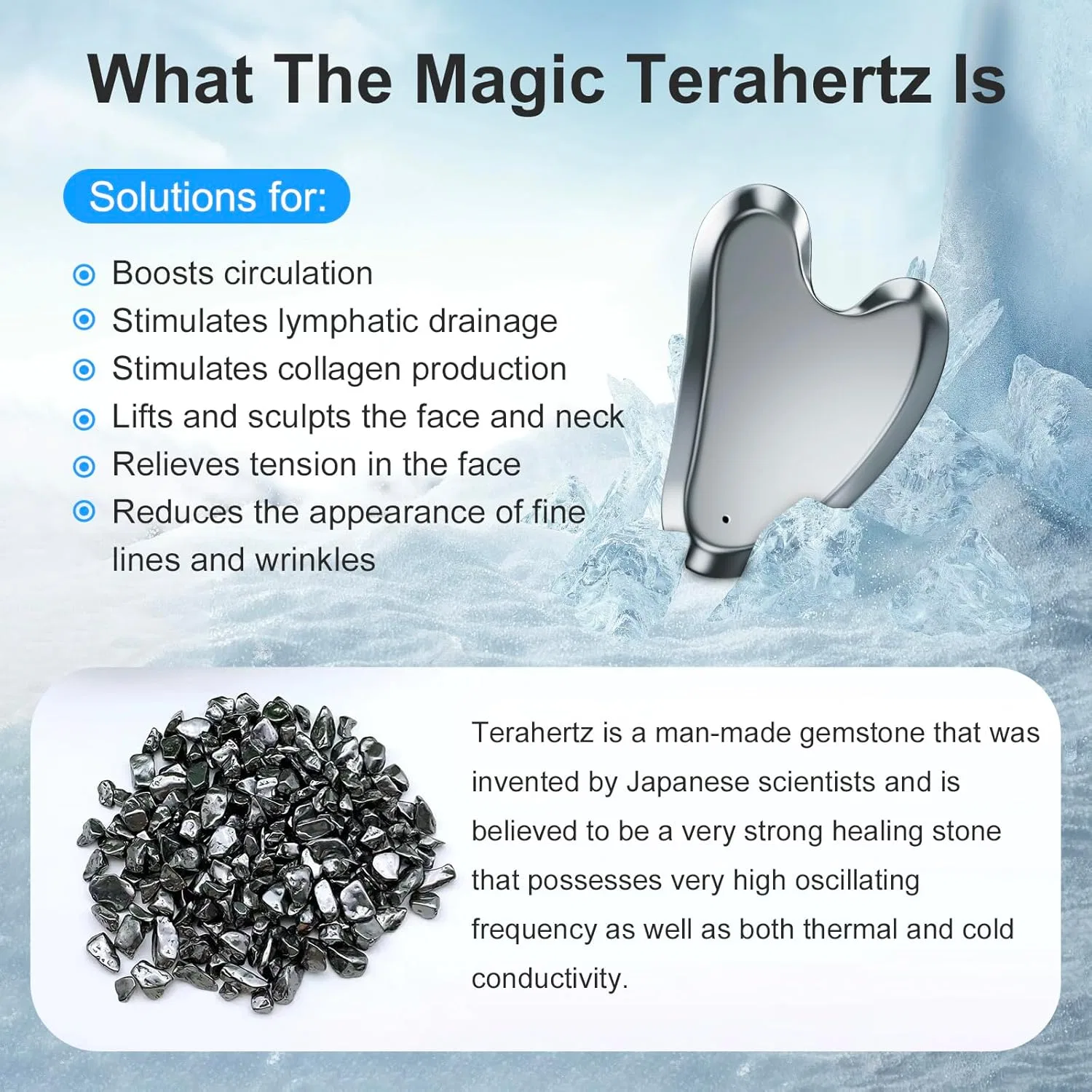 Массажер для лица Gua Sha Terahertz ZminRN, серебристый — фото 3