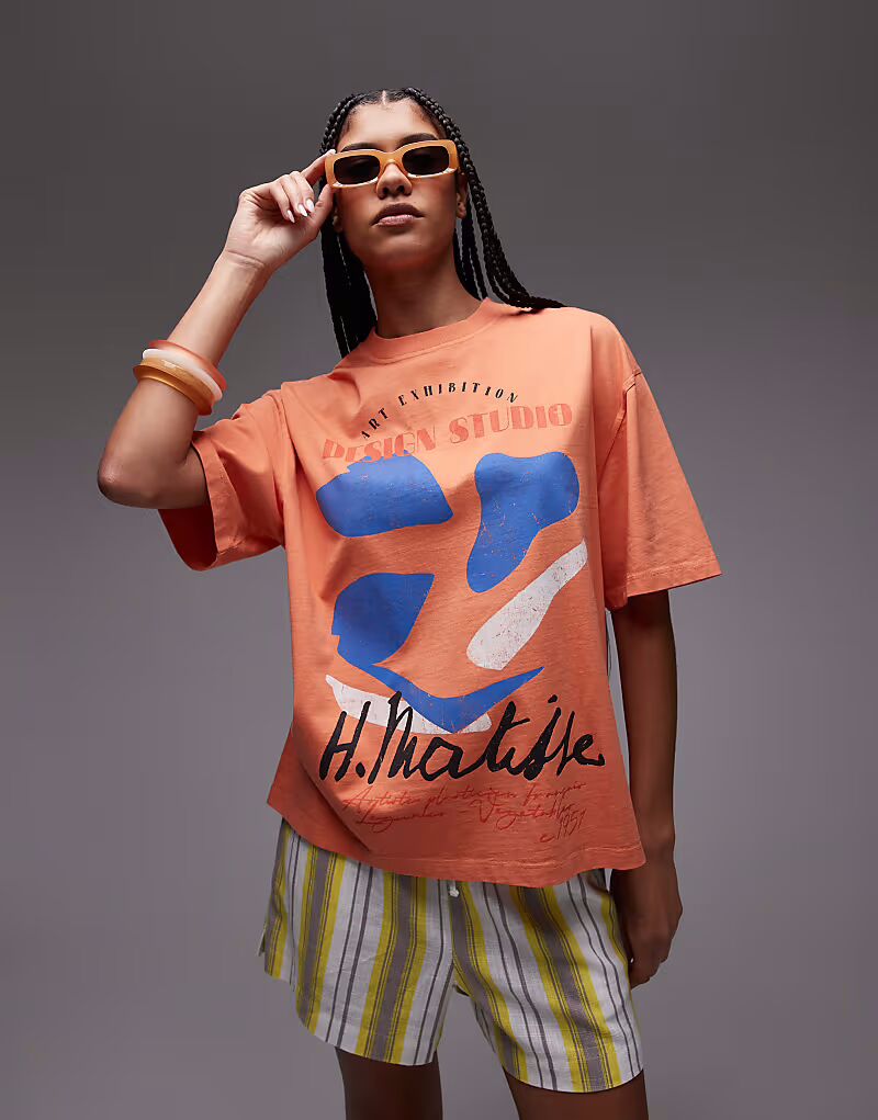 

Футболка Matisse oversize с принтом Topshop оранжевого цвета
