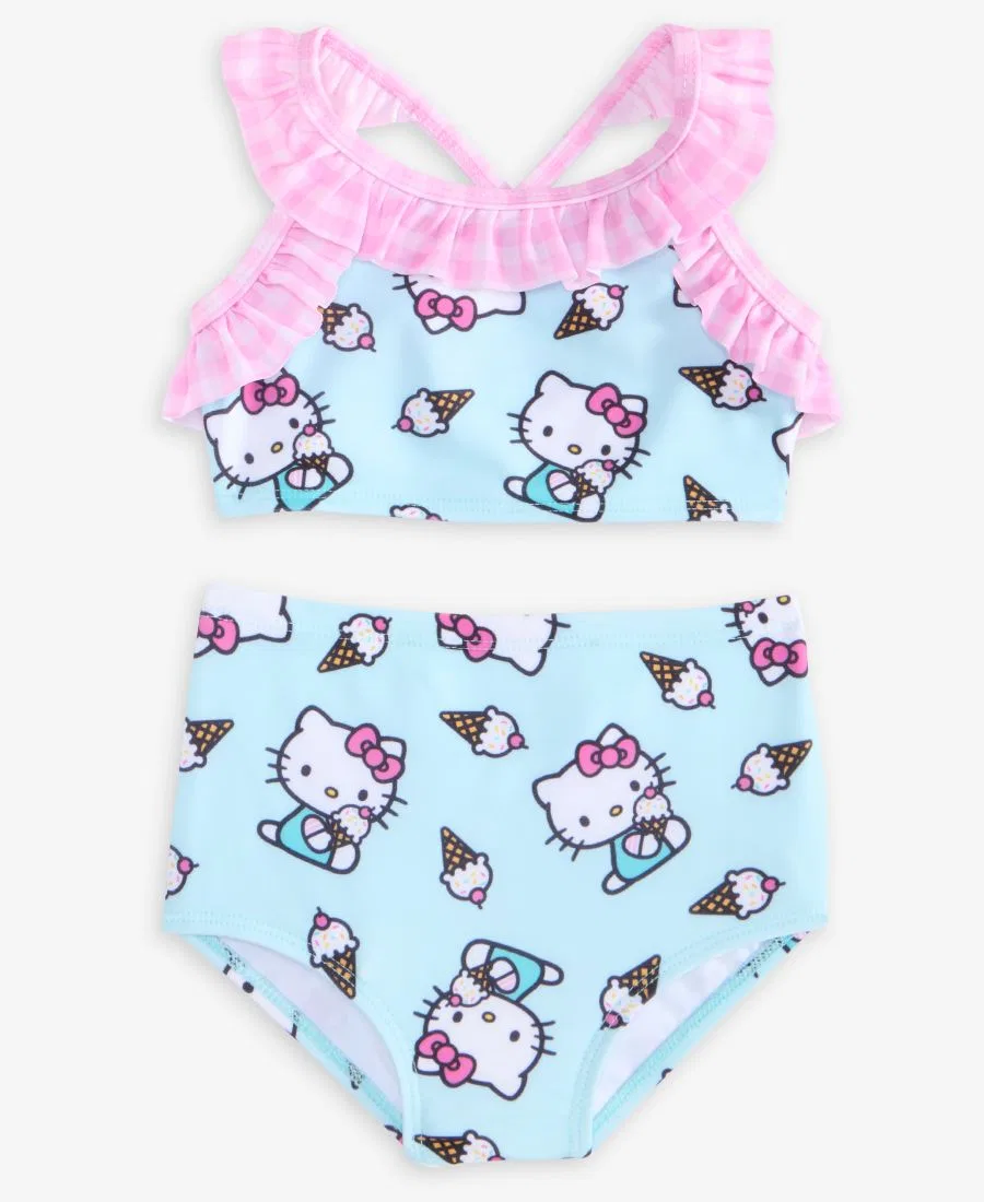 Детский купальник Hello Kitty для девочек 2-6 лет, состоящий из двух частей, с принтом Dreamwave, фиолетовый