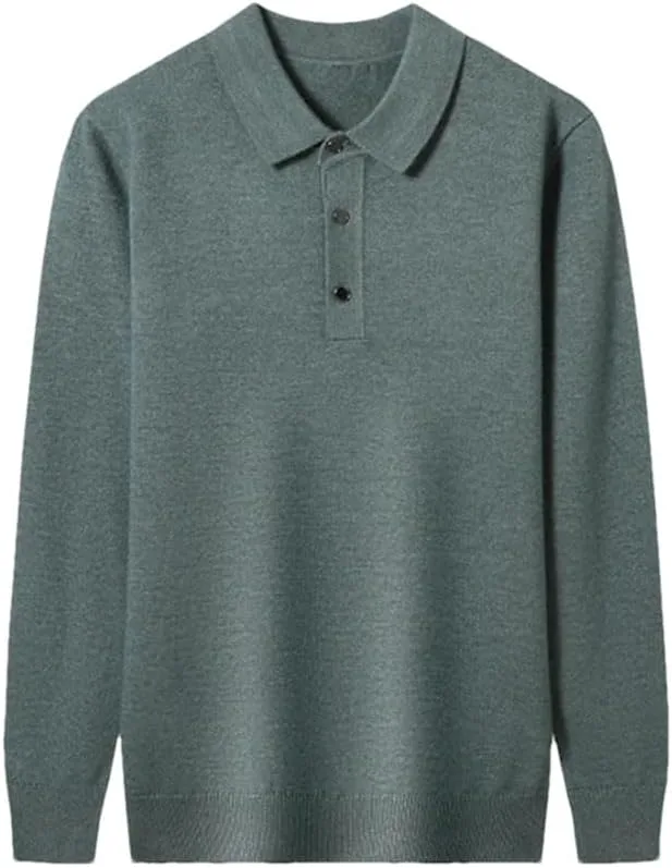 

Мужской однотонный деловой вязаный свитер с лацканами и пуговицами