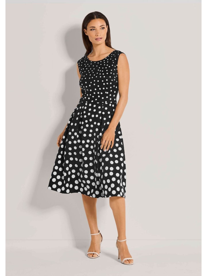 

MADELEINE Платье в горошек с короткими рукавами, средней длины, черно-белое