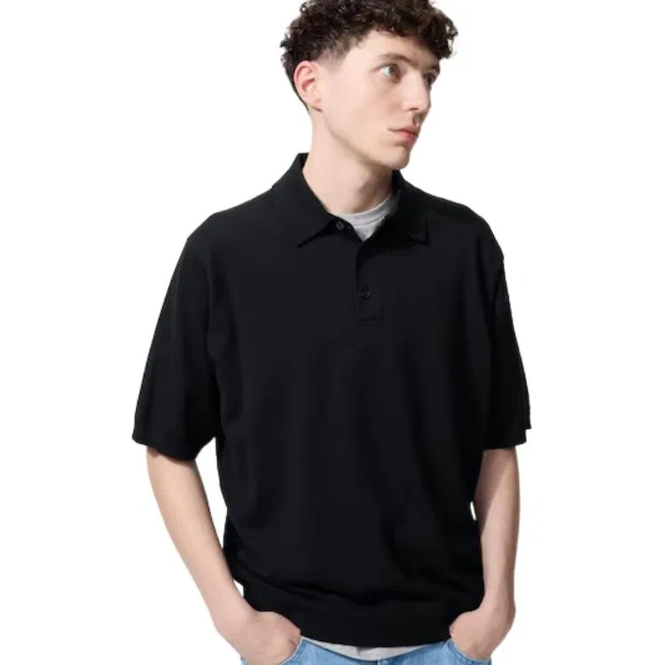 Поло Uniqlo с воротником свободного кроя Black