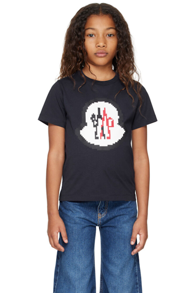 

Футболка Big Kids Navy Pixel Logo из хлопка Moncler Enfant