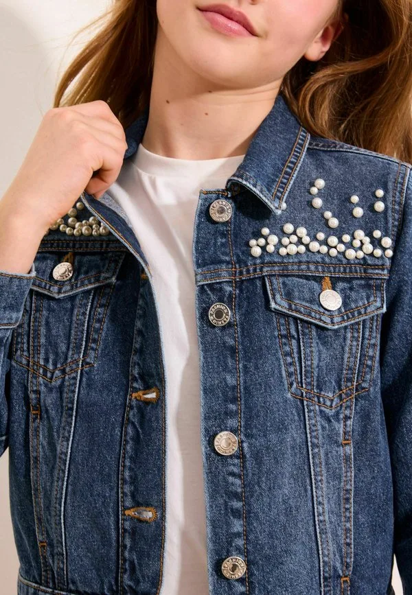 Джинсовая куртка прямого кроя с вышивкой Lipsy, Dark Wash Blue Embellished — фото 3