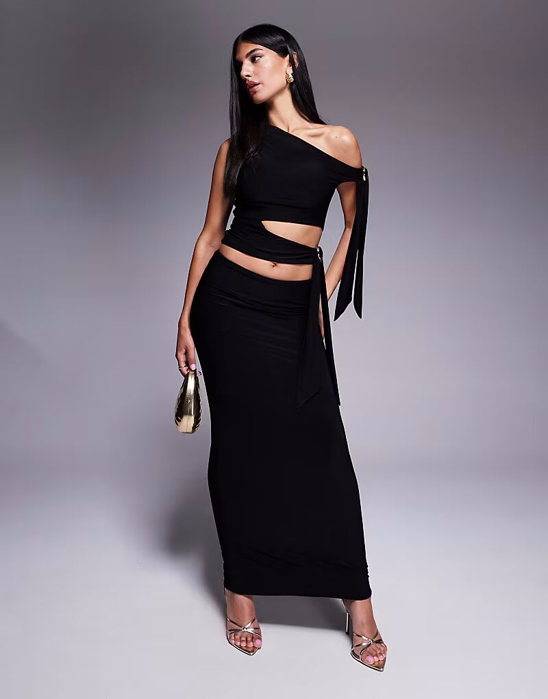 

Юбка макси Fashionkilla с двойными фигурными изгибами, облегающая, черного цвета