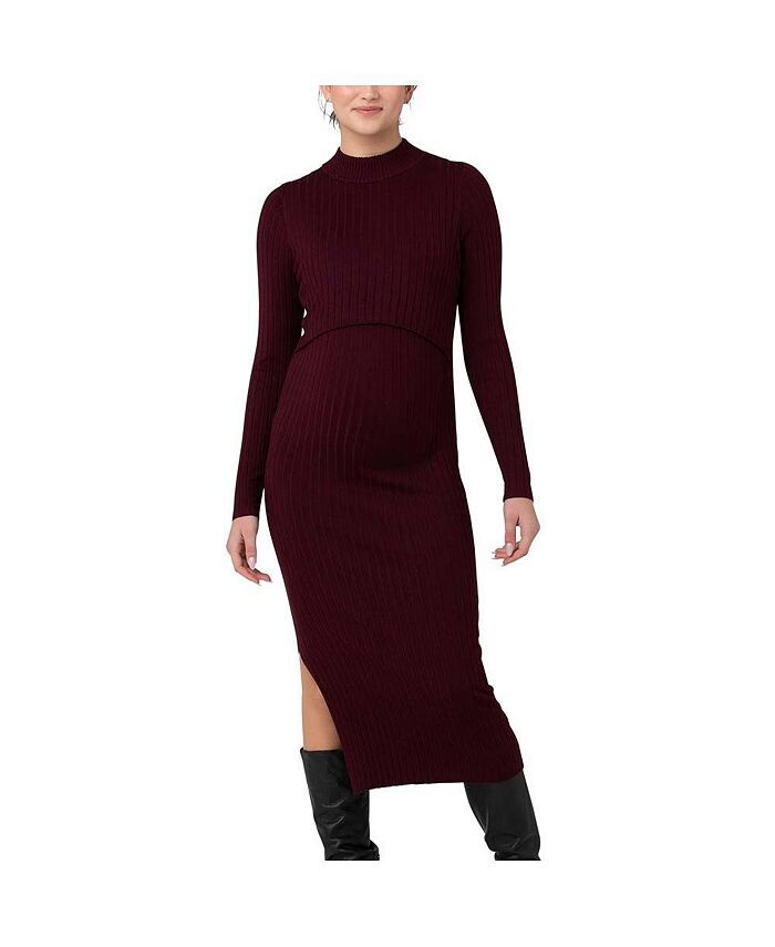 

Трикотажное платье для кормящих мам Nella Rib Темно-бордовое Ripe Maternity, красный