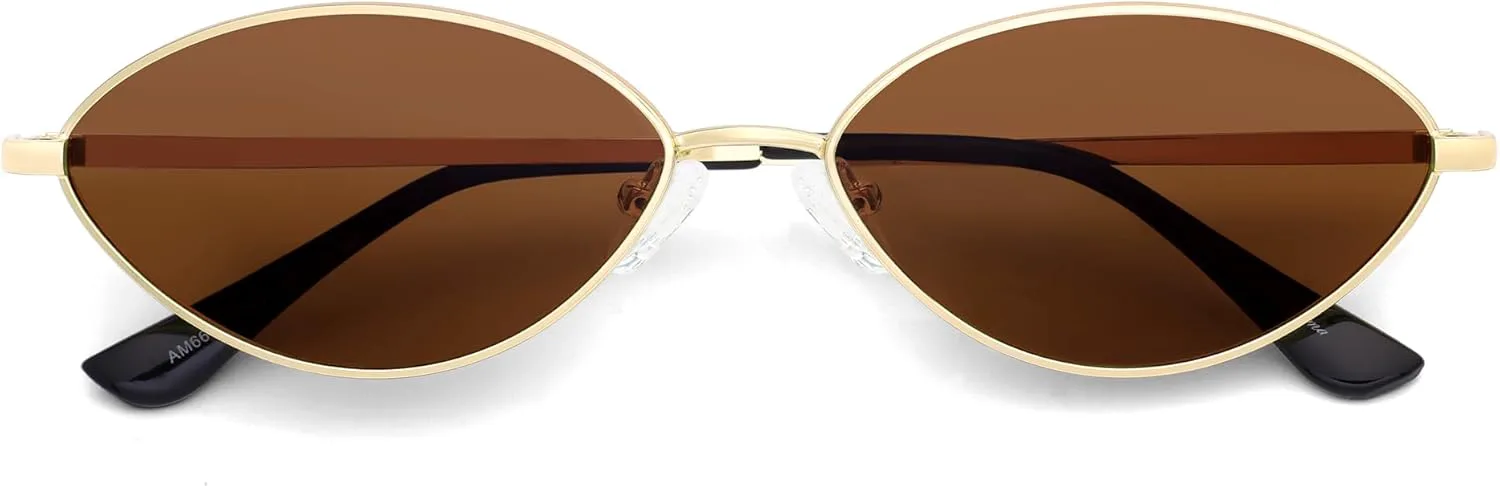 

Ретро овальные солнцезащитные очки для женщин, дизайнерские, модель 2025, стильные поляризованные, металлические, в стиле 90-х, AM6653 AMOMOMA, Gold/Brown