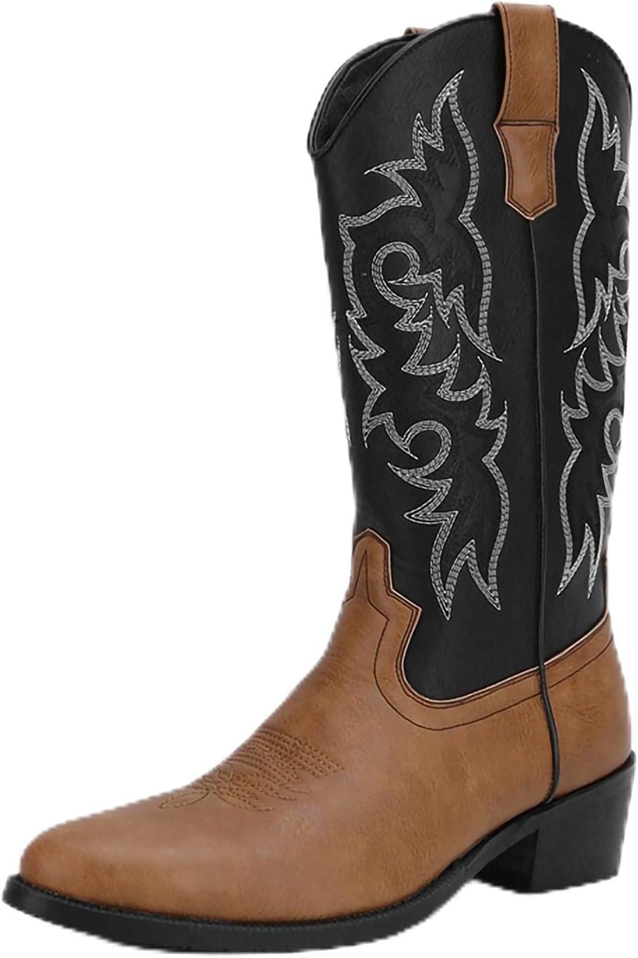 

Мужские ковбойские сапоги из искусственной кожи с круглым носком, вышитые в западном стиле, с резиновой подошвой и высоким каблуком Generic, коричневый