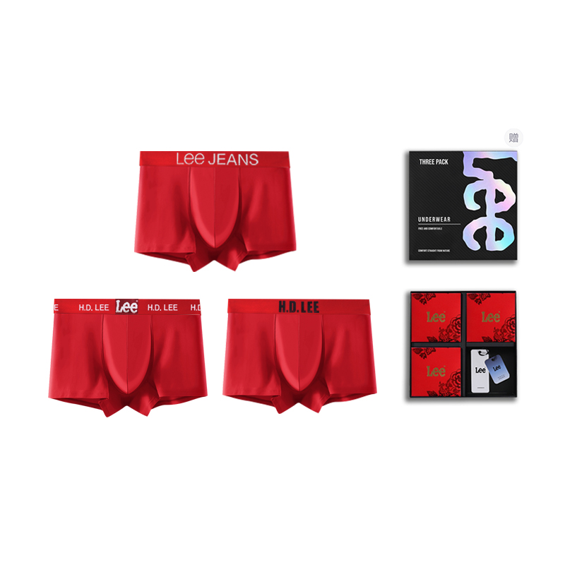 

Мужские трусы боксеры упаковка 3 штуки Lee, красный
