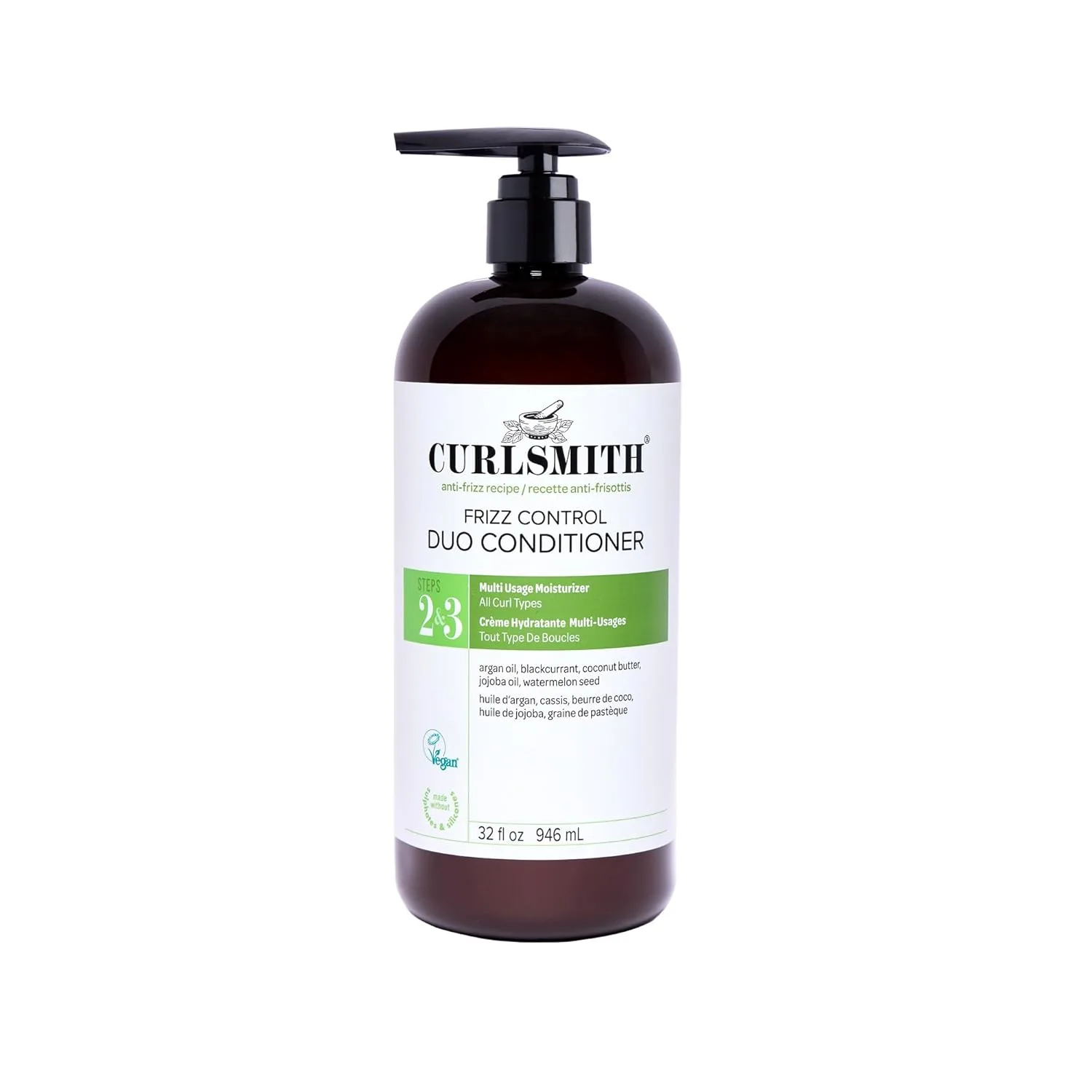 Curlsmith Frizz Control Duo Conditioner - увлажняющий кондиционер против пушистости и питающий несмываемый уход для контроля пушистости, для всех типов кудрей, Vegan & Cruelty Free 946 мл (1 шт.)