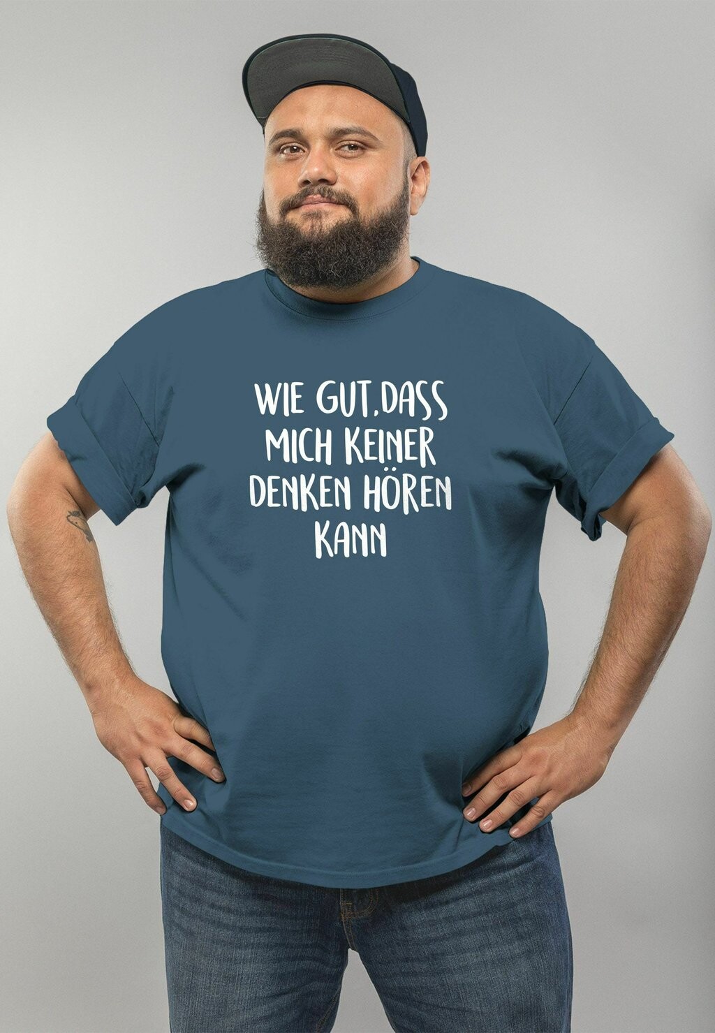 

Футболка с принтом SPRUCH WIE GUT DASS MICH KEINER DENKEN HÖREN KANN Moonworks, цвет denim