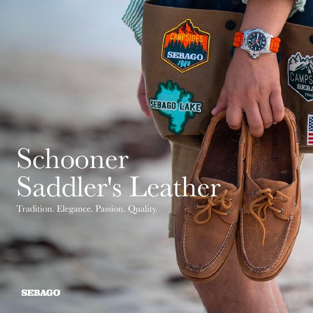 Водонепроницаемые лодочные туфли Sebago Schooner - кожаные мокасины для мужчин с 360-градусной шнуровкой из сыромятной кожи и подошвой, не оставляющей следов и противоскользящей, коричневый — фото 2