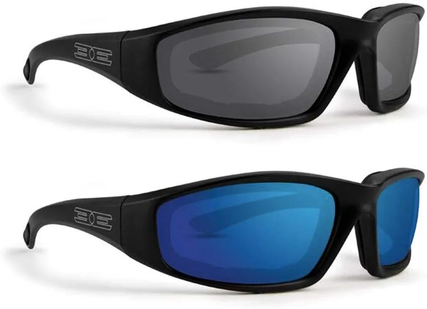 

Мотоциклетные солнцезащитные очки Epoch Eyewear с мягкой подкладкой из пеноматериала, черная оправа/дымчатые линзы, черная оправа/синие линзы, Smoke and Blue