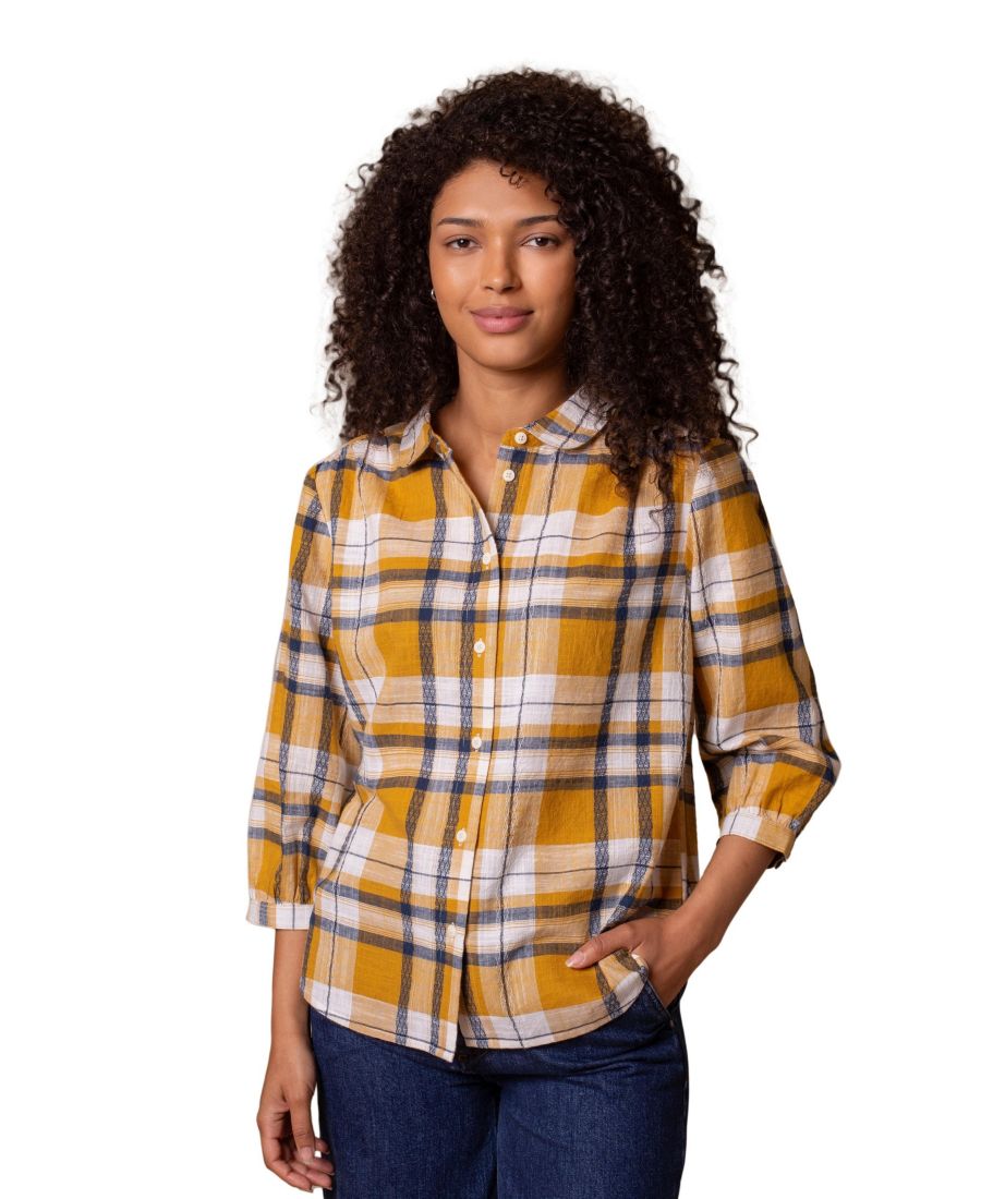 

Женская клетчатая блузка с воротником Питер Пэн Celtic & Co, Yellow large check