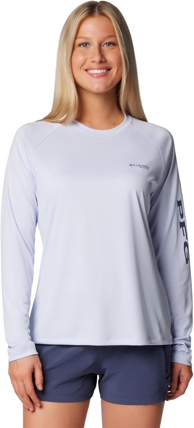 

Женская футболка Columbia PFG Tidal Tee II с длинным рукавом и логотипом, Snowdrift/Nocturnal Logo, Белый, Женская футболка Columbia PFG Tidal Tee II с длинным рукавом и логотипом, Snowdrift/Nocturnal Logo