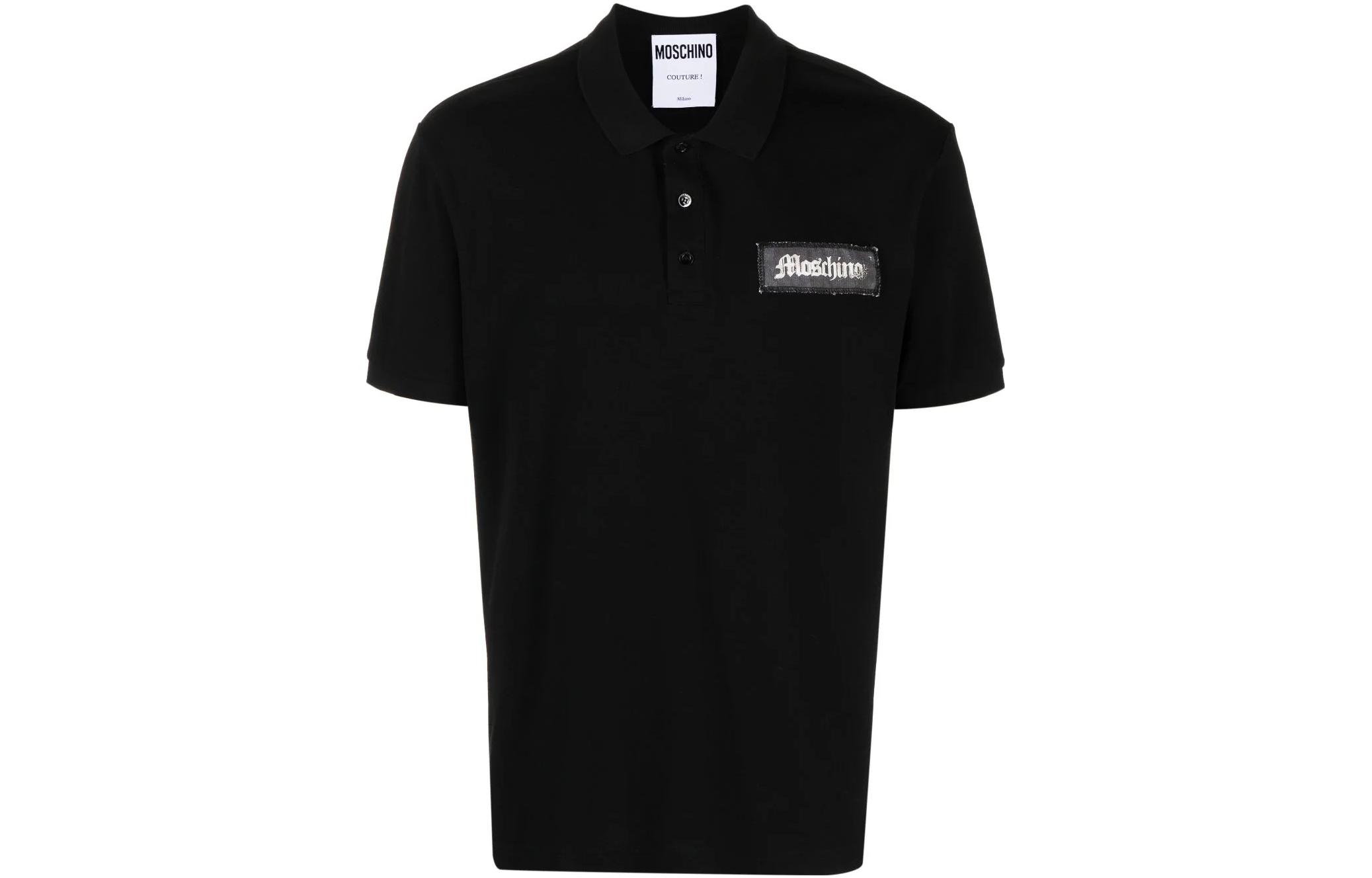 

Поло с коротким рукавом из хлопка с логотипом MOSCHINO, черный