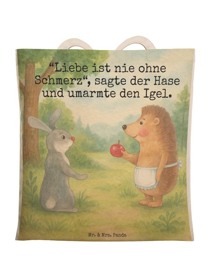 

Mr. & Mrs. Panda Сумка с изображением кролика и ежика и надписью белого цвета