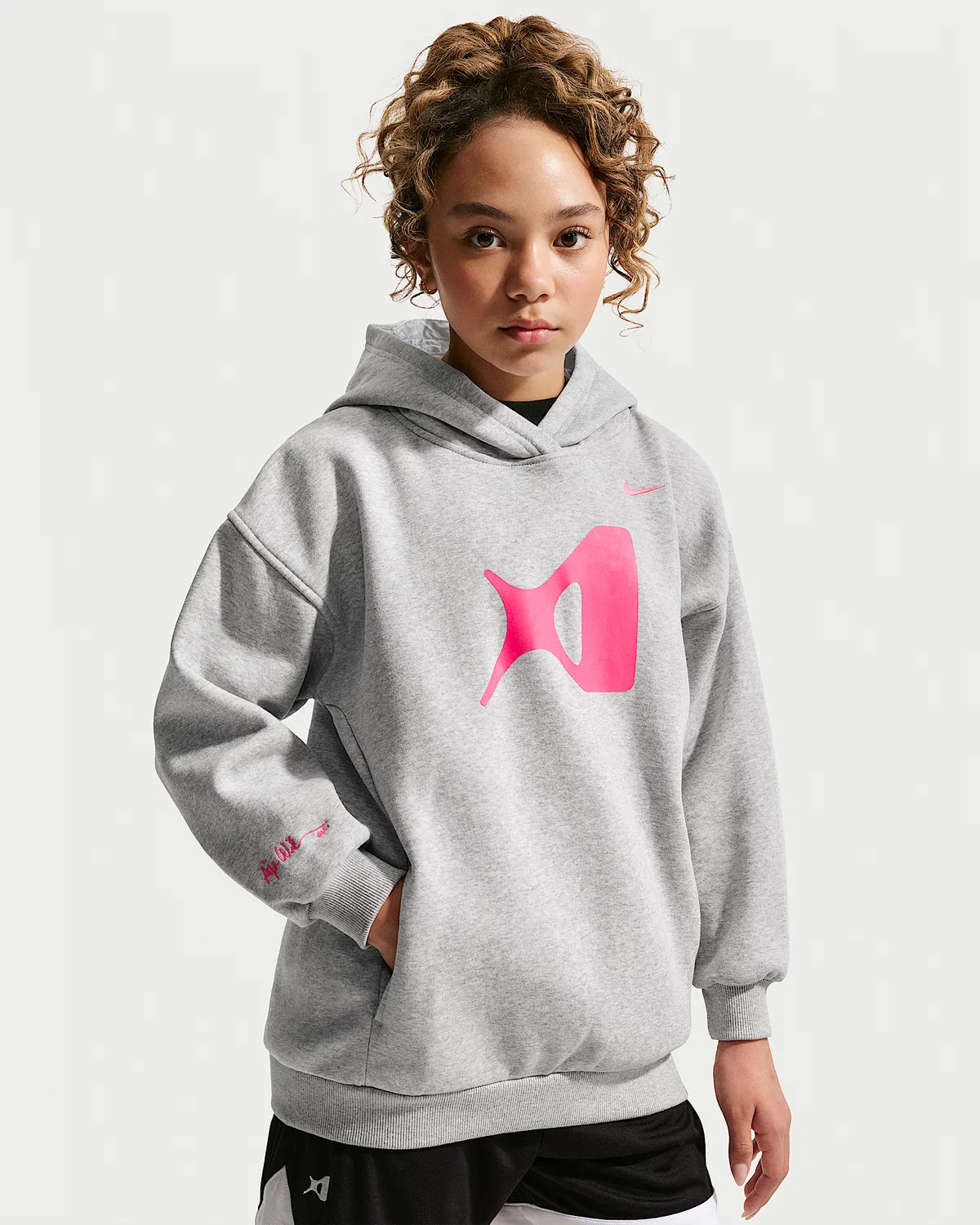 Детская баскетбольная худи A'ja Wilson Club Fleece, Pure Platinum/Heather/Hyper Pink