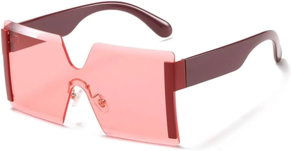 

Модные цельные квадратные солнцезащитные очки для женщин, большие солнцезащитные очки без оправы для мужчин, очки с защитой от УФ-излучения UV400 WQFFQWK, Red Red