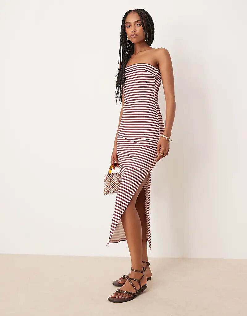 

Платье-бандо миди ASOS DESIGN с отворотом в коричнево-розовую полоску