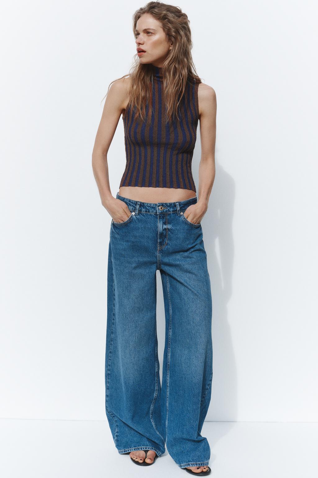 

Укороченный трикотажный топ в полоску ZARA, цвет Brown-Blue