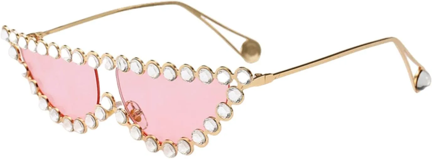 

Роскошные женские солнцезащитные очки «кошачий глаз» с бриллиантами и кристаллами, качественные металлические очки с защитой от УФ-излучения UV400 MWTSYSQ, Pink