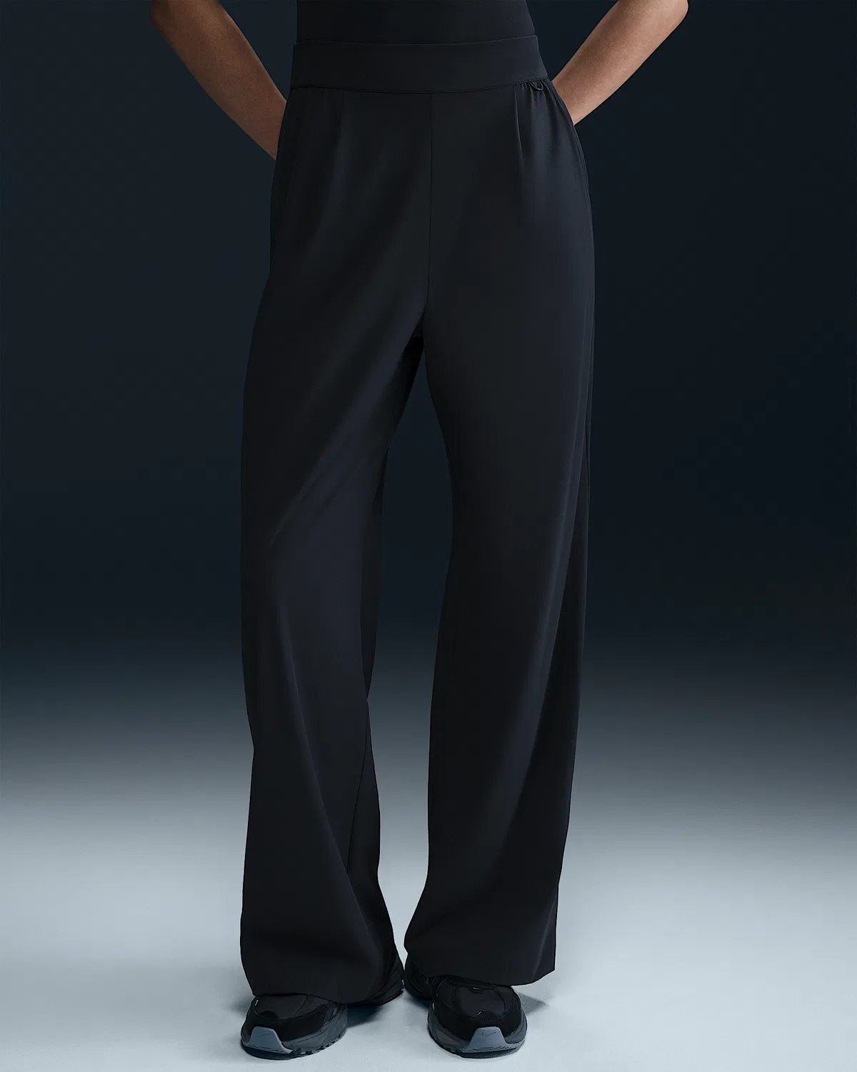 Женские штаны Nike 24.7 PerfectStretch Dri-FIT с высокой посадкой, свободные широкие, Black/Dark Smoke Grey — фото 2
