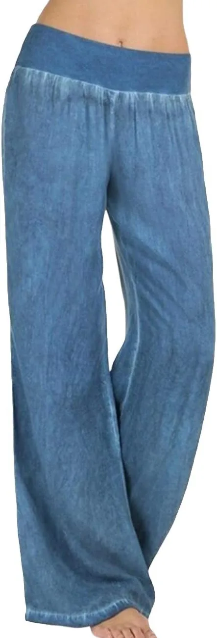 

Женские джинсовые брюки-палаццо с широкими штанинами и высокой талией SEMATOMALA