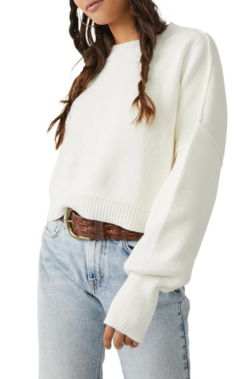 

Женский укороченный свитер Free People Easy Street Moonglow с ребристым узором ERK1907, белый
