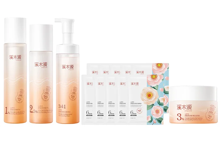 Simpcare Набор для ухода за кожей Camellia: успокаивающий, увлажняющий, восстанавливающий, Fourth Generation (Water 120ml, Lotion 100ml, Cleanser 150ml, Face Cream 30g) — фото 2