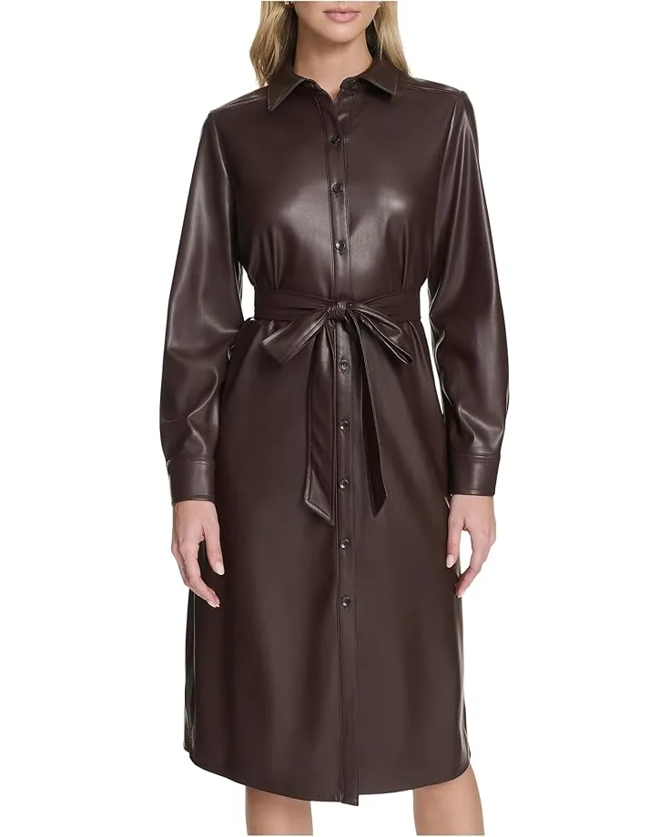 Платье Calvin Klein PU Leather Shirtdress, Coffee Bean