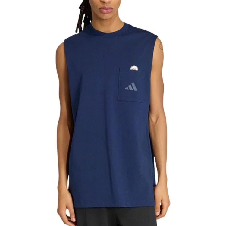 Майка мужская темно-синяя с круглым вырезом Adidas, Dark Blue — фото 3