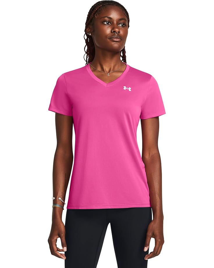 

Футболка Under Armour Tech Short Sleeve V-Neck Solid, цвет Rebel Pink/White