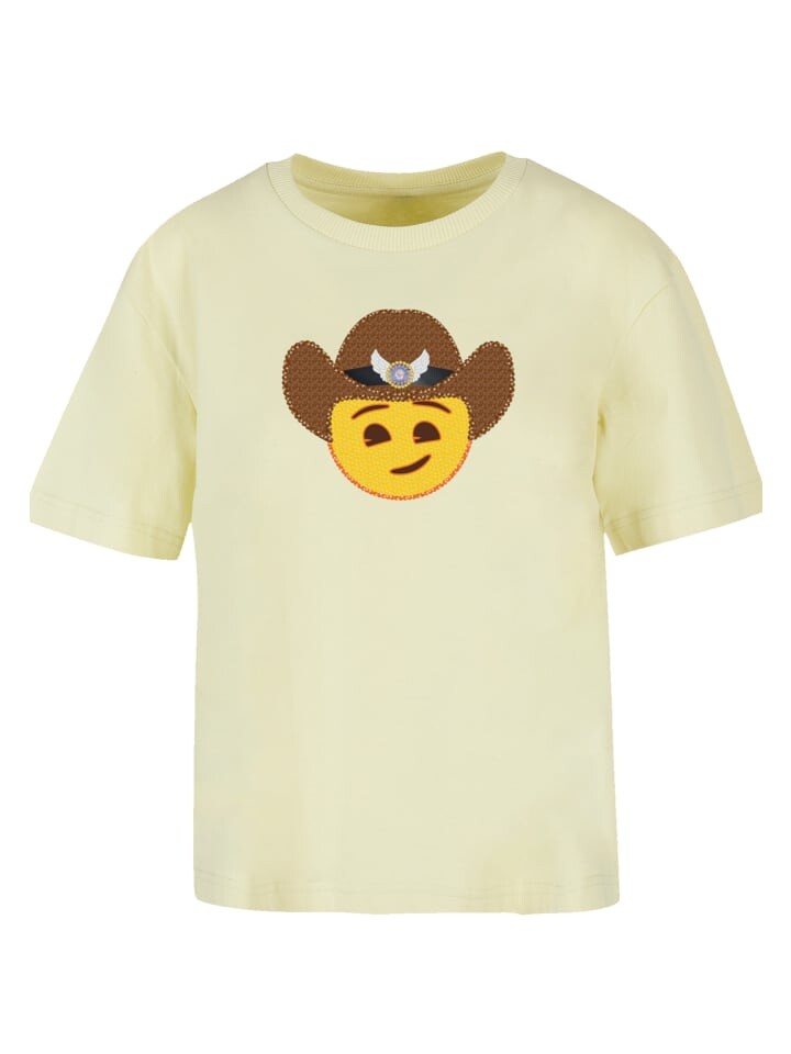 

Футболка emoji couture Ladies Everyday Tee Smiling sequin yellow face cowboy hat, цвет softyellow