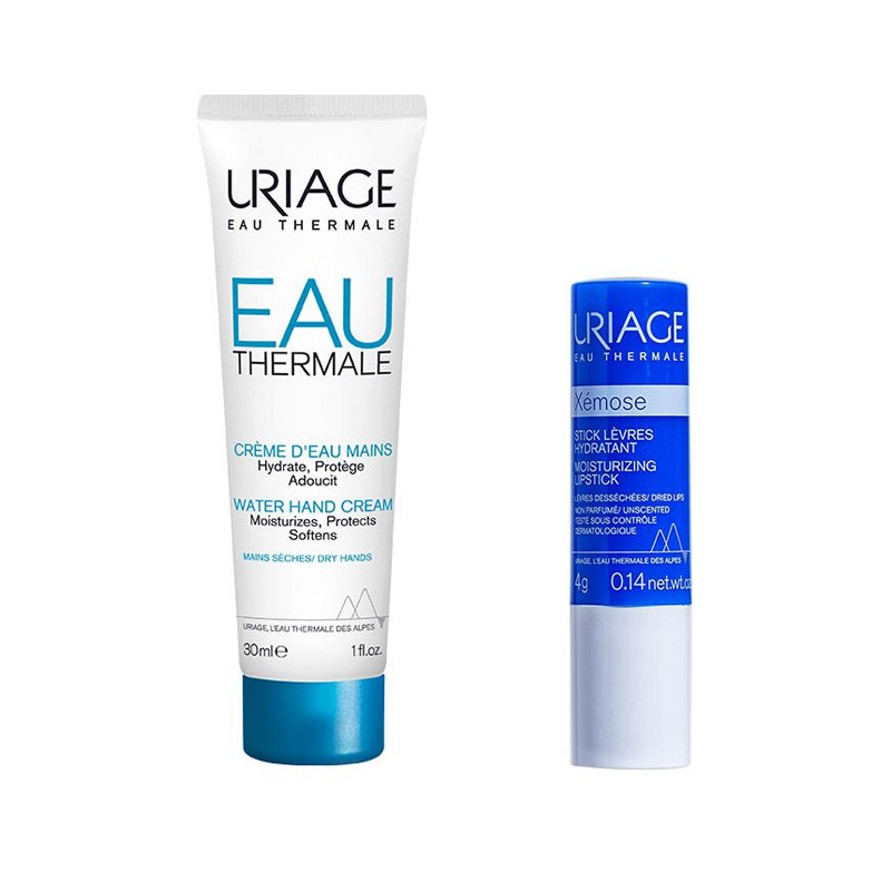 

Увлажняющий крем для рук, бальзам для губ, наборы для ухода за кожей, успокаивающий и увлажняющий Uriage, two-piece set: hydrating moisturizing hand cream 30ml+hydrating lip balm 4g