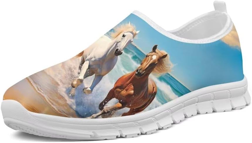 

Женские кроссовки Forchrinse Purple Owl Plum Blossom для прогулок, мужские слипоны, теннисные кроссовки, модные с 3D принтом животных, повседневные лоферы, легкие, Hawaiian Horse on Beach