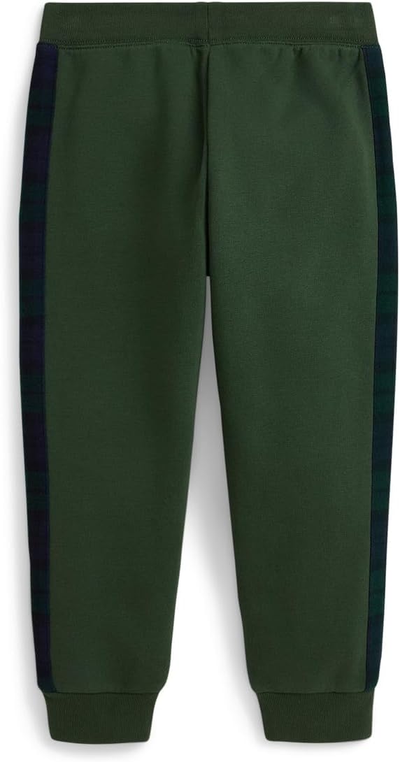 Флисовые брюки-джоггеры с клетчатой отделкой Polo Ralph Lauren Kids, Bottle Green — фото 2