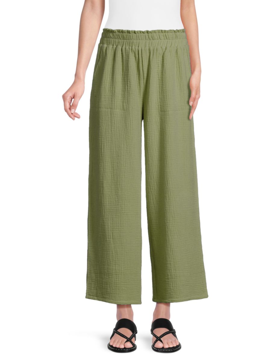 

Летние брюки-клеш с эластичной резинкой на талии из двойной марли Saks Fifth Avenue, оливковый
