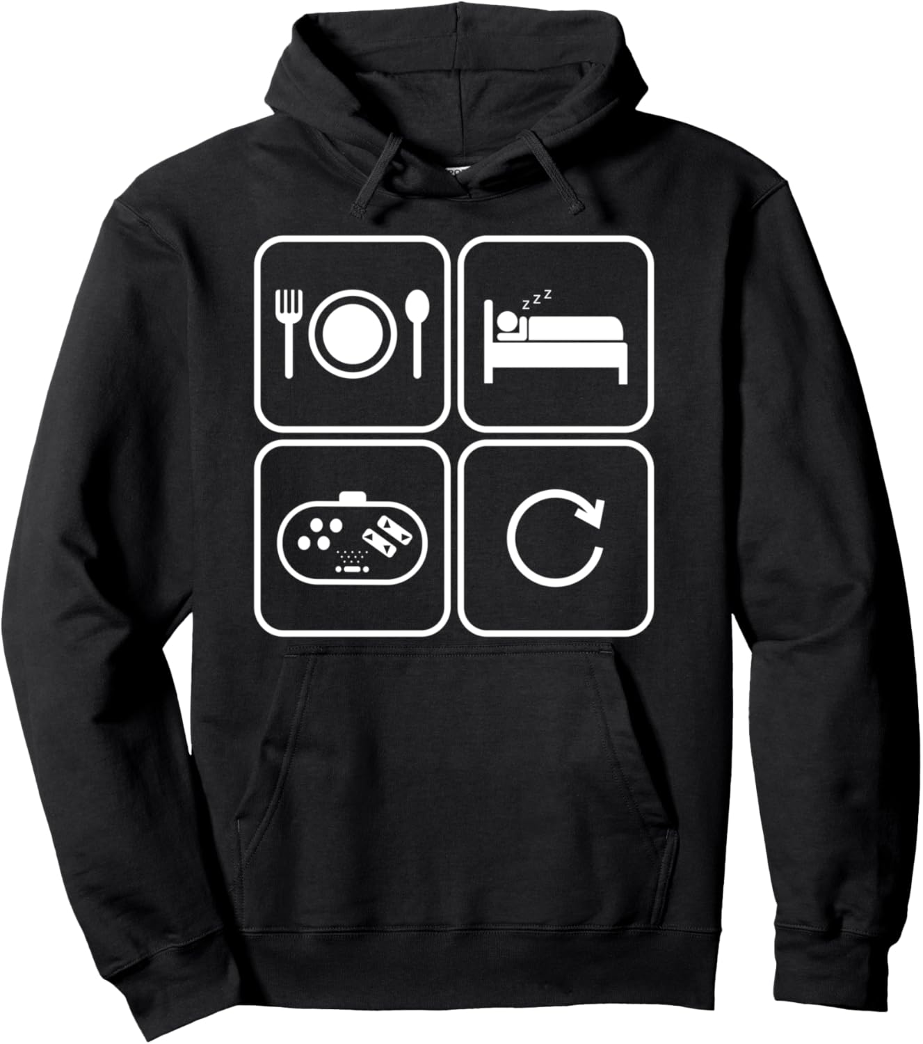 

Футболка с капюшоном Сон, азартные игры, контроллер, еда, компьютер Funny Camp Tenting Design, черный