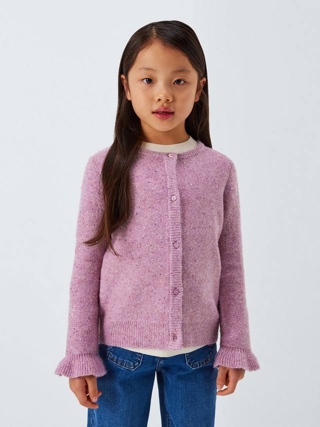 

Детский кардиган с пайетками и оборкой на манжетах John Lewis, Pink