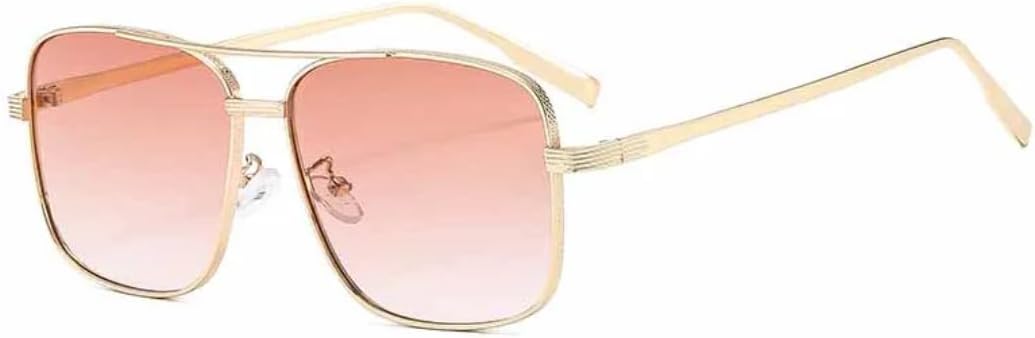 

Классические большие квадратные солнцезащитные очки с металлической двойной перемычкой для женщин и мужчин, для активного отдыха и защиты от УФ-излучения UV400 TVTBBVV, Gold Gradient Tea