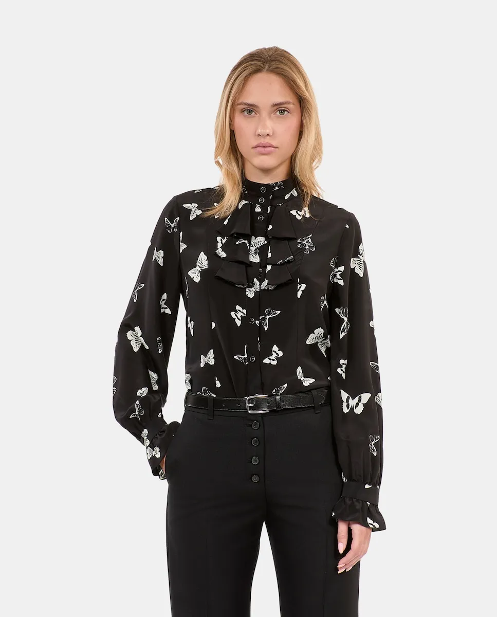 

Женская шелковая рубашка с принтом бабочек The Kooples, черный