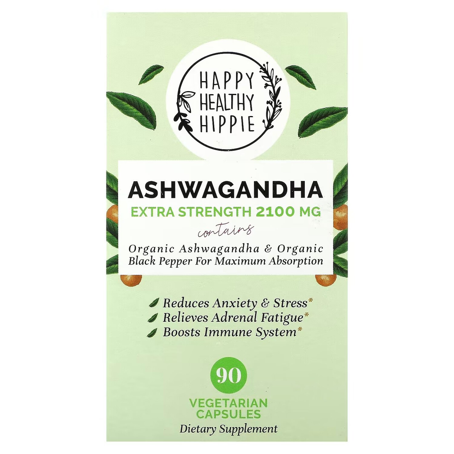 

Ашваганда, повышенная сила, 2100 мг, 90 вегетарианских капсул Happy Healthy Hippie